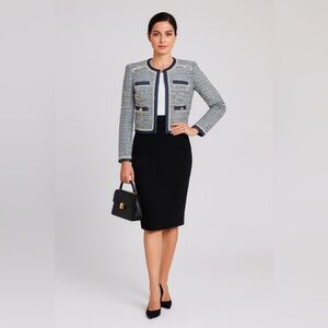 Veronica Beard Navy and Cream Tweed Blazer Size 12 Business Tailored